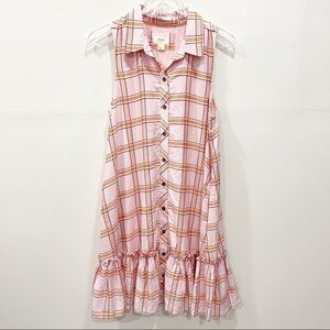 Anthropologie Maeve Flounced Mini Dress Button Front Sleeveless Pink Medium
